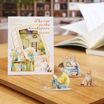 Bookstore Cats Series Double White Ink PET Sticker Pack