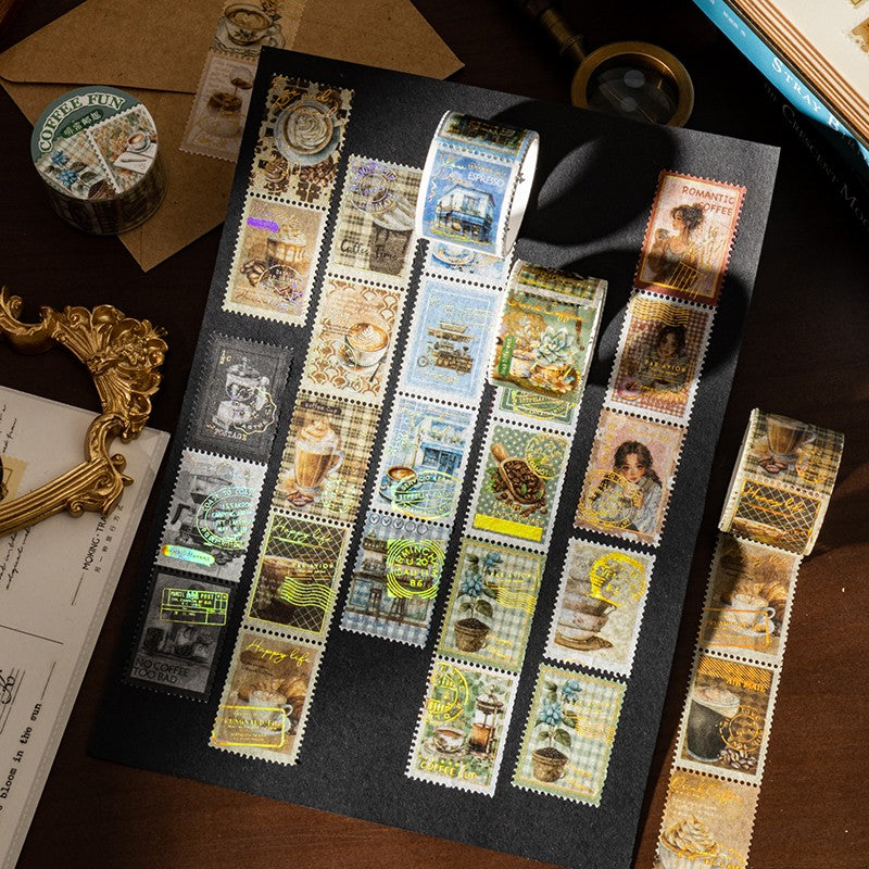Café Post Series Gold Foil Stamp Cut Washi Tape