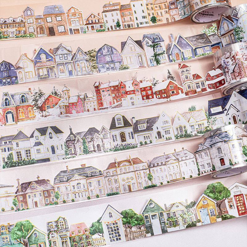 Countryside Cottage Series Gold Foil House Scenery Tape