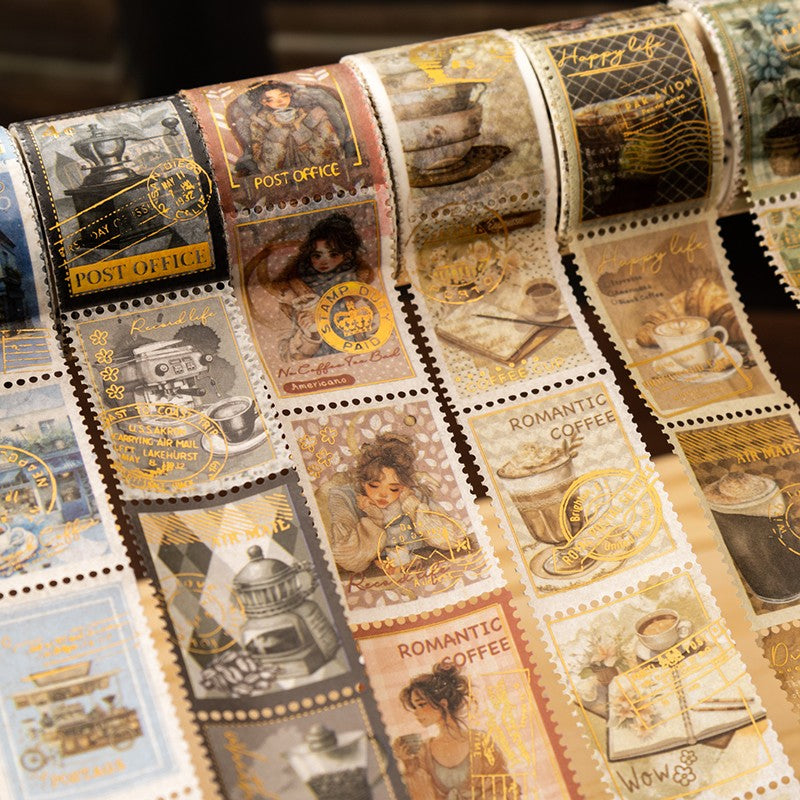Café Post Series Gold Foil Stamp Cut Washi Tape