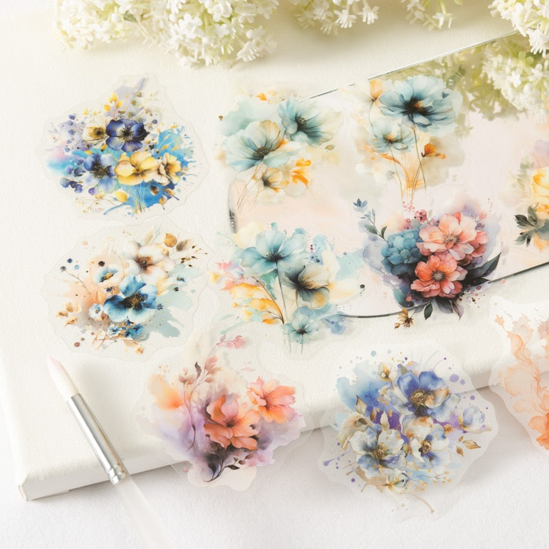Floral Drift Series Light Vintage Watercolor Plant Sticker Pack