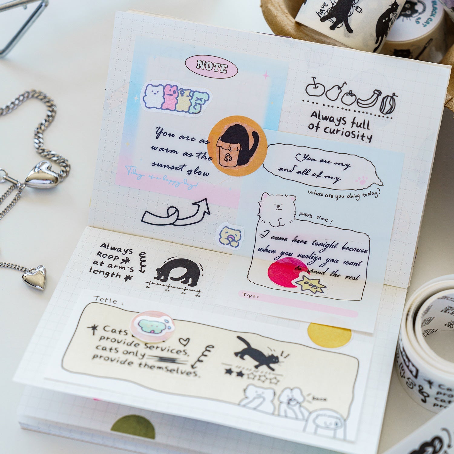 Cute Cartoon Cat Line Style Cat Decoration Handaccount Washi Tape-TAHARA