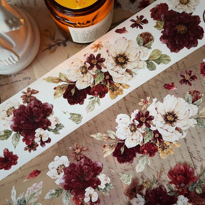 5cm*100cm Vermilion Deep Red Vintage Big Flower PET/Washi Tape