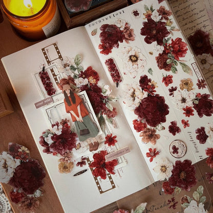 5cm*100cm Vermilion Deep Red Vintage Big Flower PET/Washi Tape